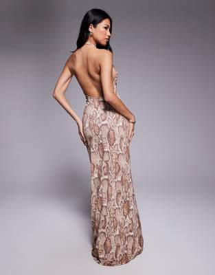 Afrm Drape Back Mesh Maxi Dress In Brown