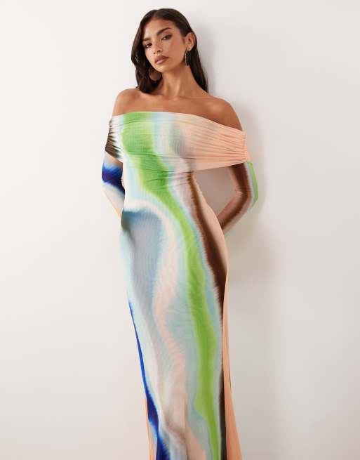 AFRM - Essie - Robe longue froncée à imprimé abstrait avec découpe dans le dos et épaules dénudées - Pastel, 3 de 4