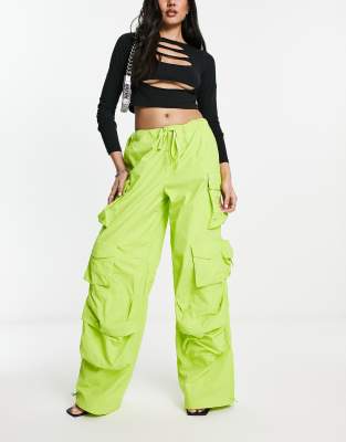 Etienne nylon parachute pants in lime-Green