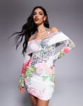 [AFRM] AFRM Fionna halter neckline mini dress with shirring detail in zebra floral-Multi S Zebra Rose