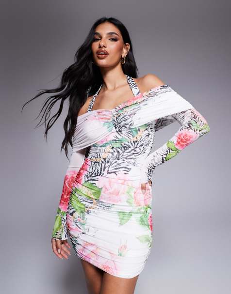 AFRM - Fionna - Robe courte dos nu avec fronces et imprimé zébré floral - view 1