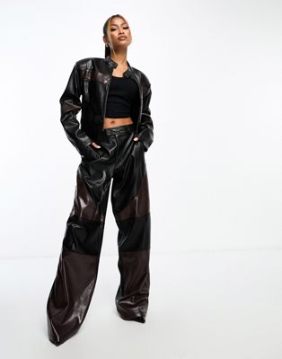 AFRM Flynn motocross faux leather trousers in colourblock - ASOS Price Checker