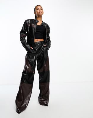 AFRM AFRM Flynn motocross faux leather trousers in colourblock-Black
