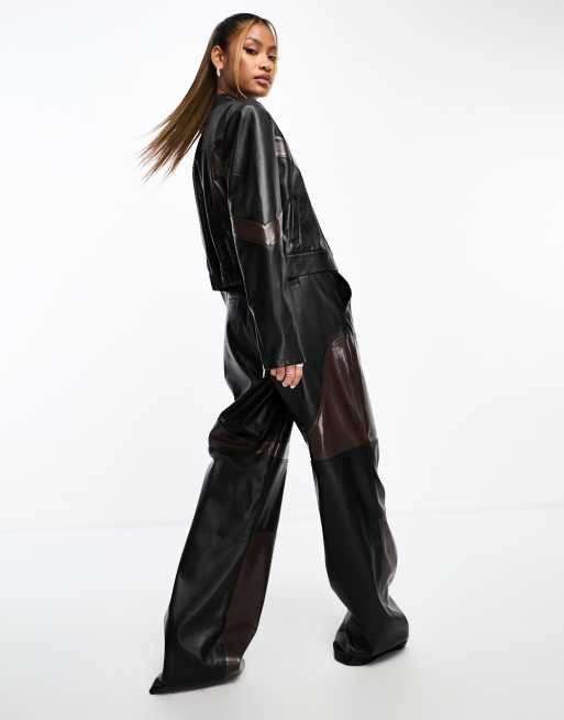 AFRM Flynn motocross faux leather trousers in colourblock, 4 of 4