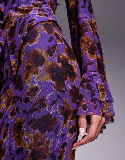 AFRM - Gonna lunga a sirena in maglia viola a fiori in coordinato, 5 di 5