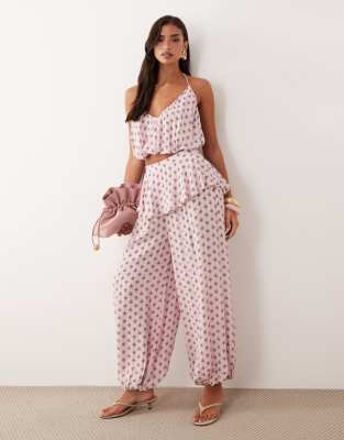 Afrm Graciela Elastic Waist Skirt Detail Balloon Pants In Pink