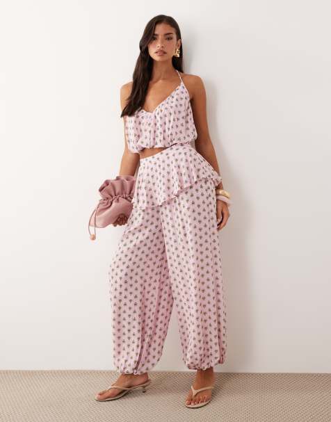 AFRM Graciela elasticated waist skirt detail balloon pants in pink polka dot (part of a set) - view 1