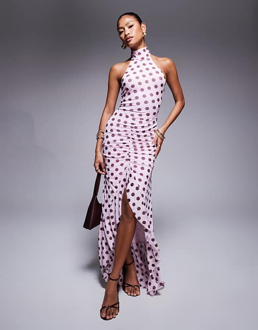 Polka Dot High-Low Halter Neck Dress Polka Dot High-Low Halter Neck Dress