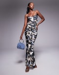 [AFRM] AFRM halter neck ruffle power mesh maxi dress in shadow flower-Multi XXS Shadow flower