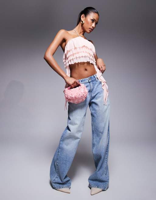 AFRM halter neck ruffle top in pink, 3 of 4