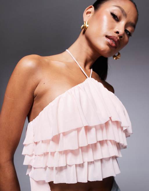 AFRM halter neck ruffle top in pink, 4 of 4