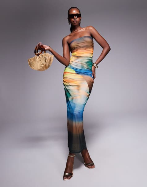 AFRM – Havs- och ombremönstrad midaxiklänning i powermesh - view 1