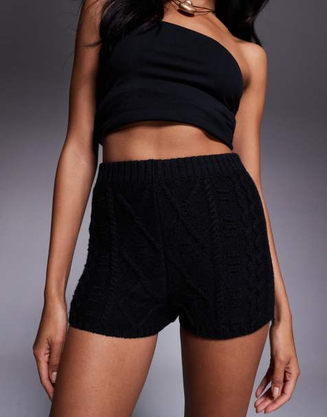 AFRM heavy cable knit micro shorts in black - part of a set - view 1