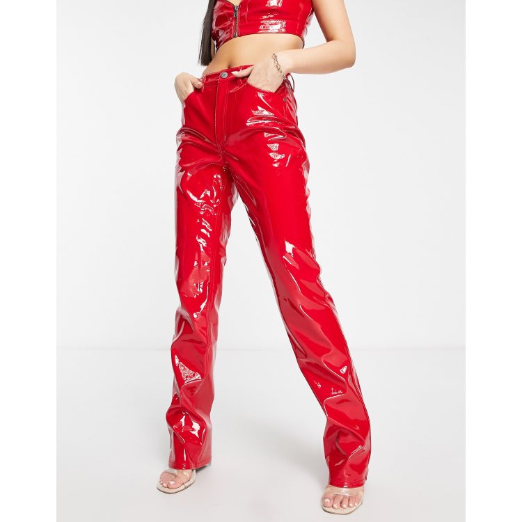 Red store patent pants