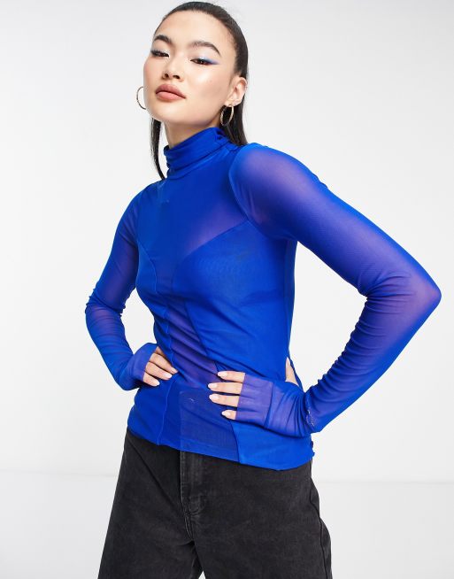 Mesh Long Sleeve Top Blue