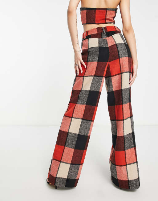 Tartan print best sale high waisted trousers