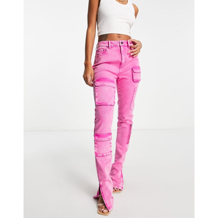 AFRM high washed denim skinny jeans pink | ASOS