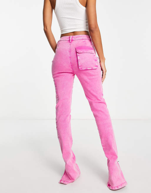 Pink high waisted skinny hot sale jeans