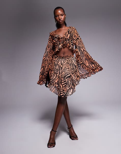 AFRM high waisted ruffle knicker short co-ord in ombre zebra - view 1