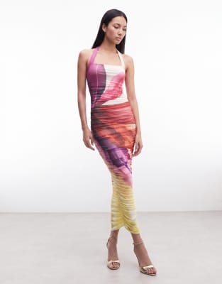 AFRM Indina printed mesh halterneck midi dress in pink floral