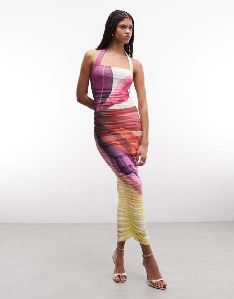 AFRM Indina printed mesh halterneck midi dress in pink floral - view 1