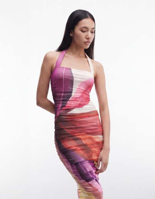 AFRM Indina printed mesh halterneck midi dress in pink floral, 3 of 4