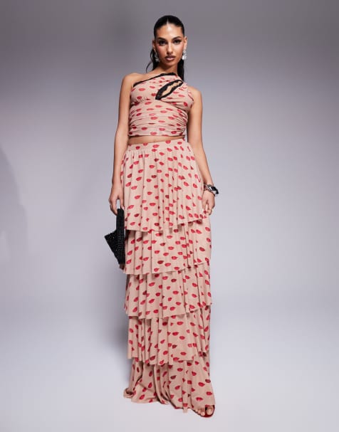 AFRM Jace ruffle maxi skirt in almond kiss print - part of a set - view 1