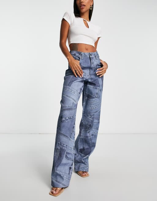 AFRM – Jeans in Blau mit Ballonschnitt und Laser-Muster