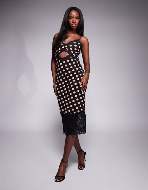 AFRM Josette Robe mi-longue à pois avec bordures en dentelle