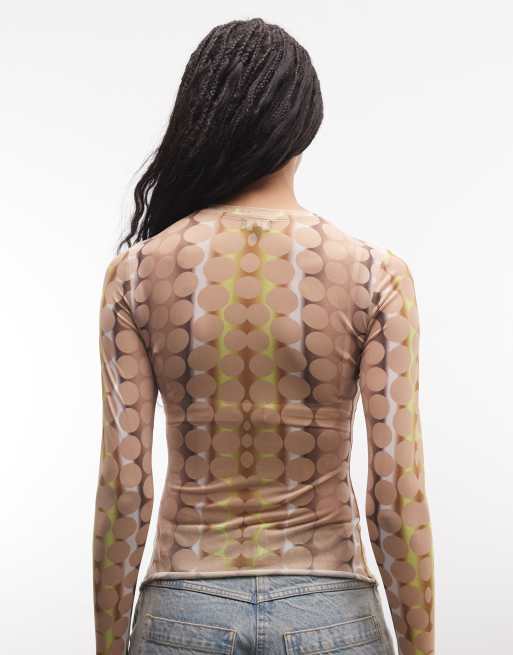AFRM – Kaylee – Beige, prickig topp i mesh med långa ärmar och rund halsringning, 4 av 4