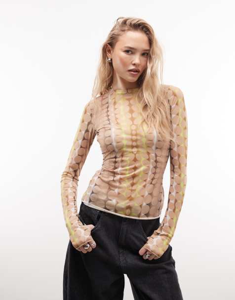 AFRM Kaylee long sleeve crew neck mesh top in tonal dot - view 1