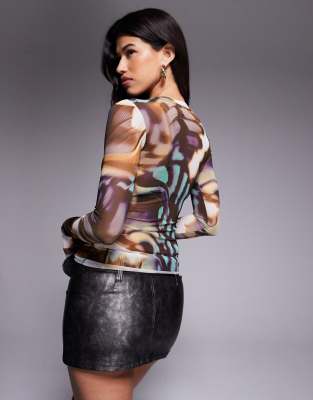Afrm Kaylee Long Sleeve Mesh Top In Multi