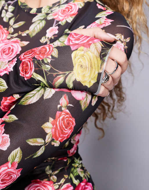AFRM Kaylee long sleeve mesh top in wallpaper rose print | ASOS