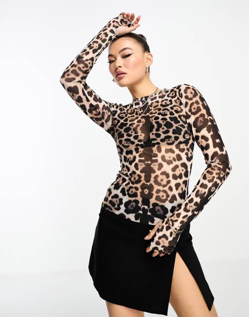 Ladies Azami Animal Print Mesh Crop Top