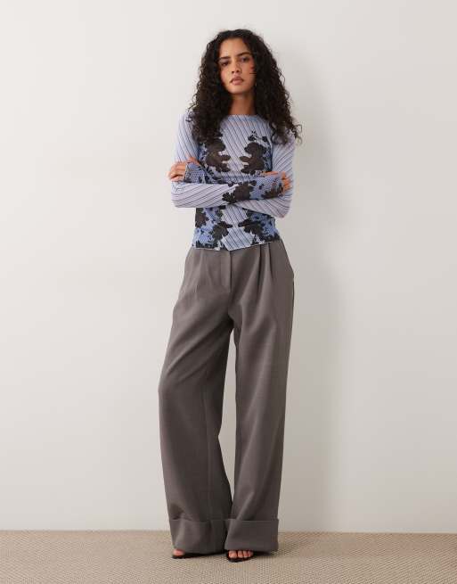 AFRM Kaylee mesh crew neck long sleeve top in blue rose print, 2 of 4