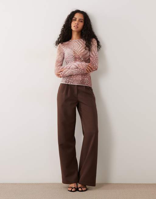 AFRM Kaylee mesh crew neck long sleeve top in brown crocodile print, 2 of 4