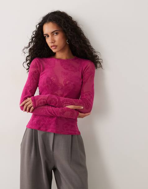 AFRM Kaylee mesh crewneck long sleeve tee in fuchsia paisley print - view 1