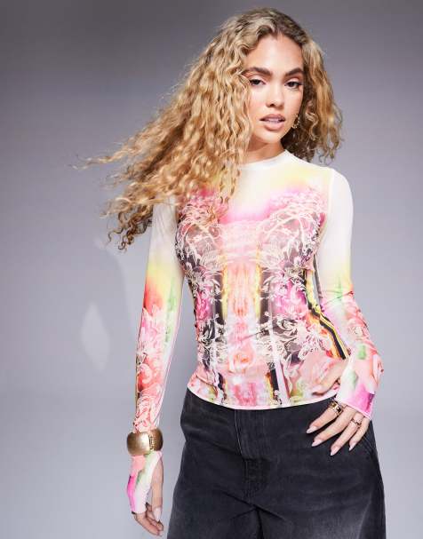 AFRM - Kaylee - Top manches longues en tulle à imprimé dentelle style grunge - view 1