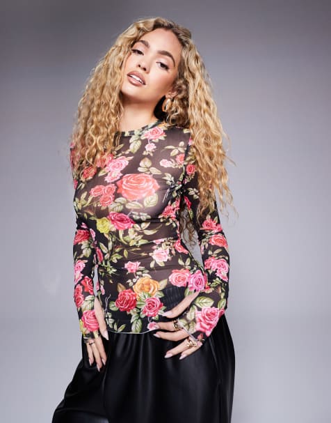AFRM - Kaylee - Top van mesh met lange mouwen en rozenprint - view 1