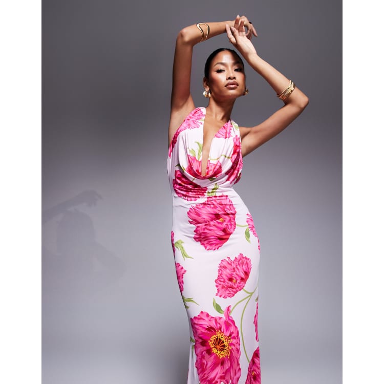 ワンピース Curve Piping Flower Dress CurveWow Wrap Fringe Hem Dress Mono Floral