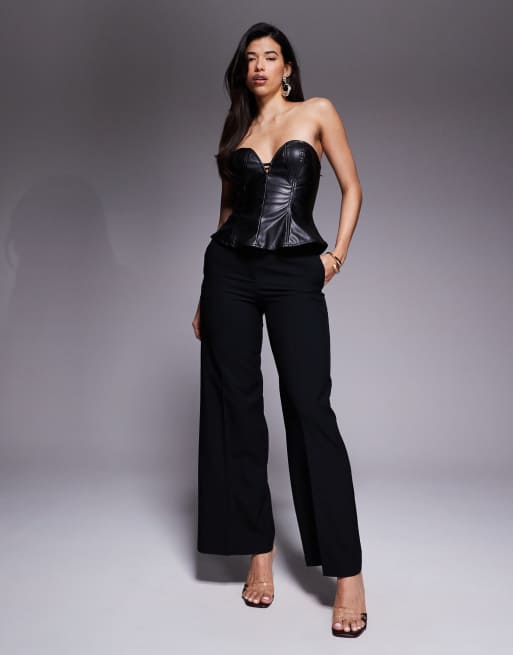 AFRM leather look sweetheart neck peplum corset in black | ASOS