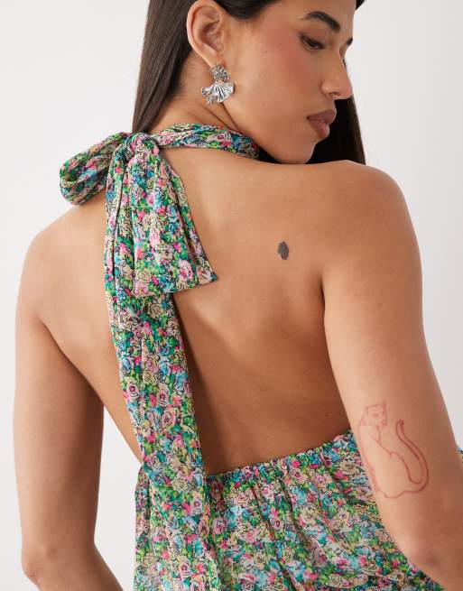 AFRM - Logain - Playsuit med polokrave-halterneck og blondekant i småblomstret print, 4 af 4