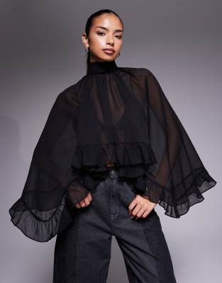 AFRM AFRM long sleeve blouse with mesh bra in black
