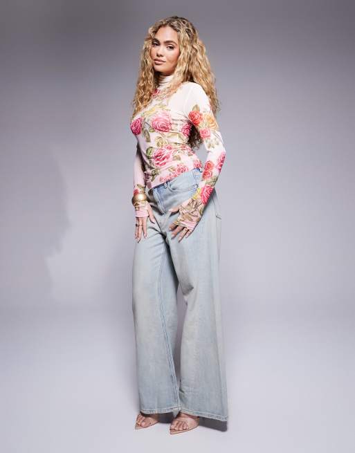 AFRM long sleeve mesh top in falling rose print, 3 of 4