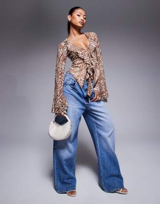 AFRM LONG SLEEVE RUFFLE TOP WITH LACE UP DETAIL 