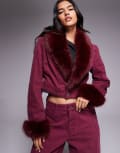 [AFRM] AFRM Margot faux fur denim jacket in port (part of a set)-Purple XS Port