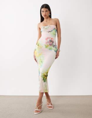 AFRM Marlo printed mesh bandeau maxi dress in pink floral