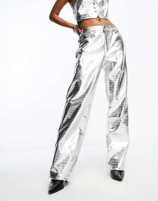 AFRM - Marshall - Hose mit lockerem, geradem Schnitt in Metallic-Silber