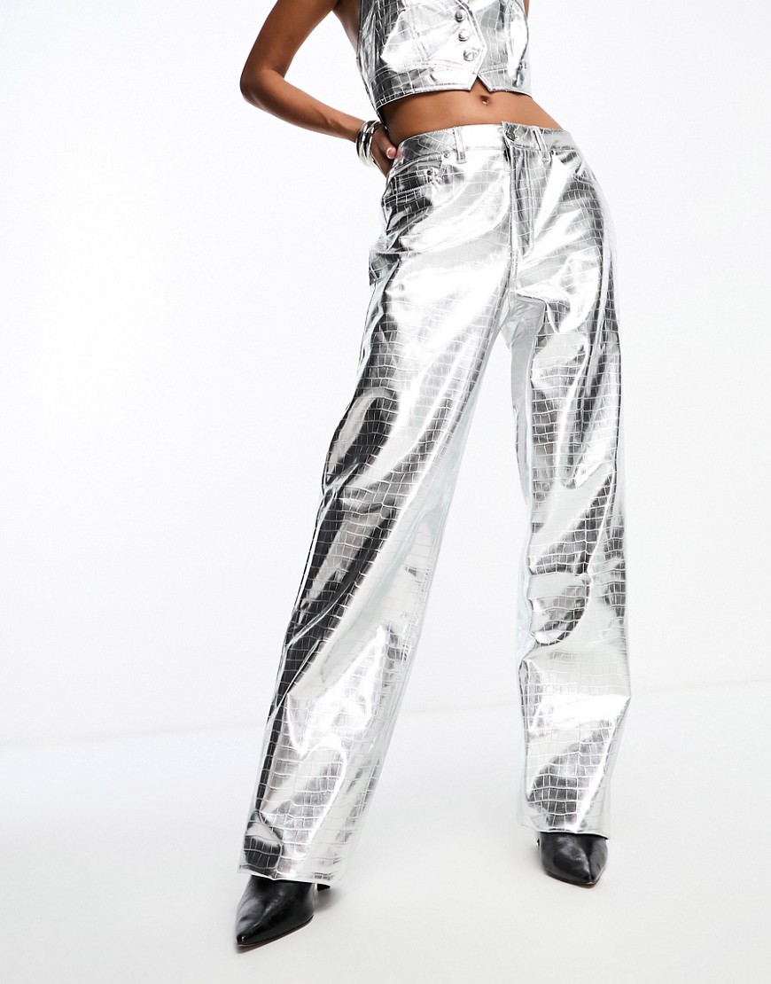 AFRM Marshall loose straight leg trousers in metallic silver