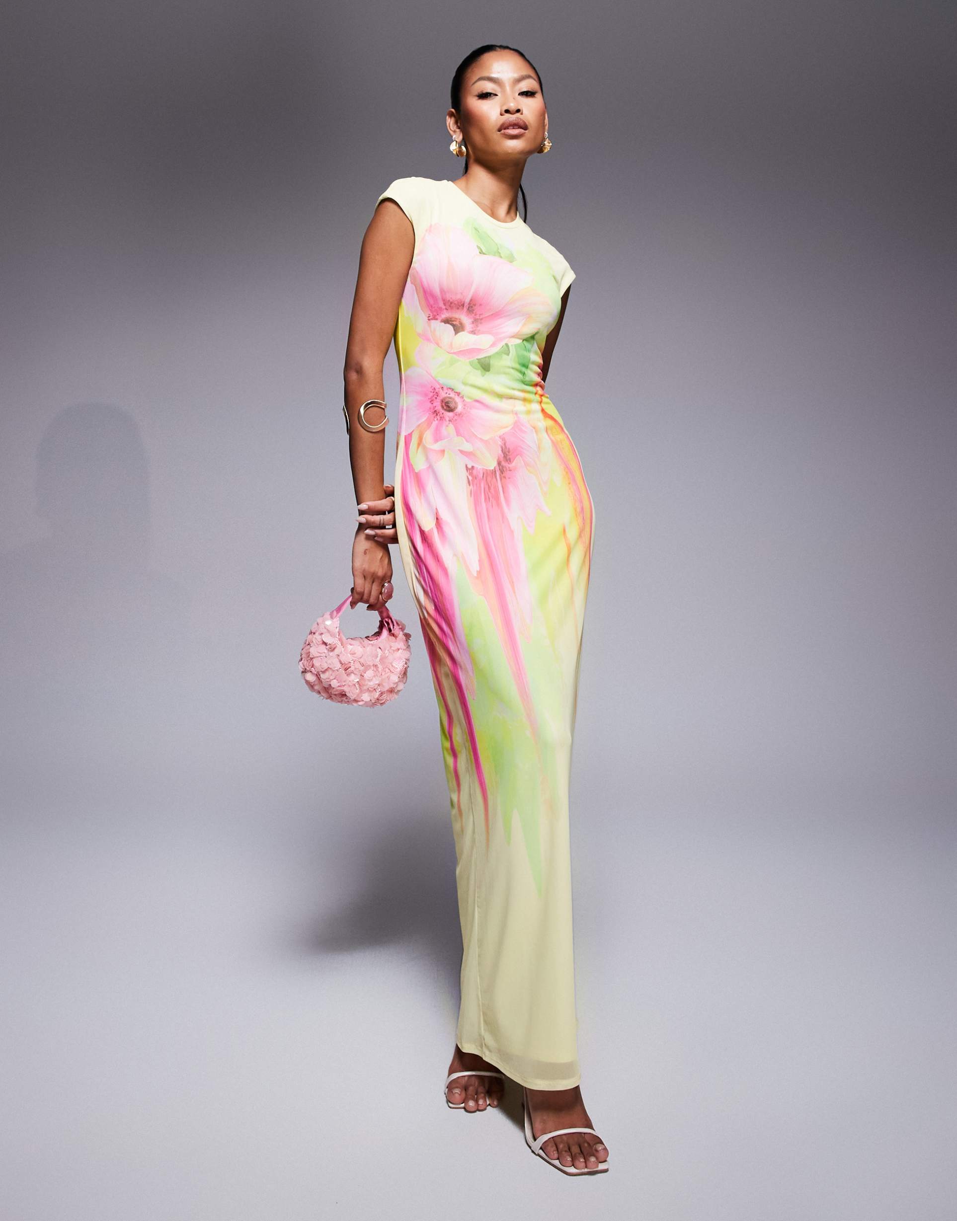 afrm maxi dress in lemon floral